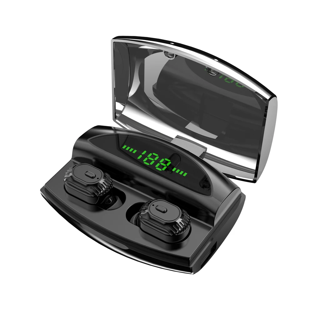 XG20 TWS Wireless Earphone Bluetooth Headphones LED Power Display Mini Sport 8D Stereo Earbuds Headset with 2200mAh Charging Bin - Color: Black