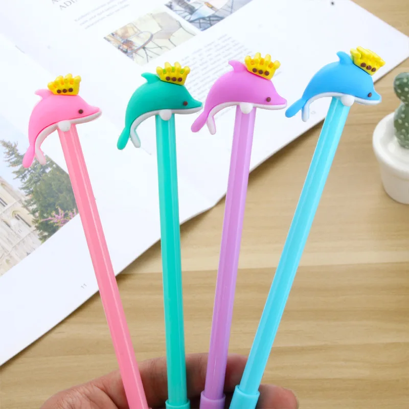 50PCS Creative Cute Crown Dolphin Gel Pens Cartoon Fish Water Pen Kawaii School Supplies Stationery