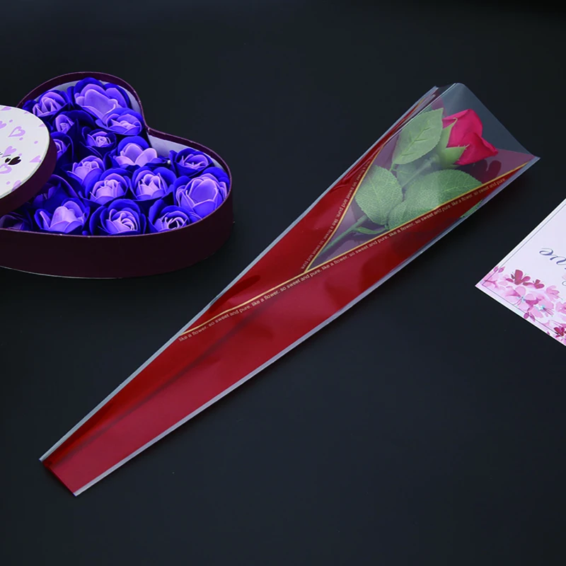 50 шт., розовая сумочка с одним цветком, треугольный букет роз, оберточная бумага, Пластиковый Полипропиленовый пакет, Прозрачный цветочный пакет ко Дню Святого Валентина