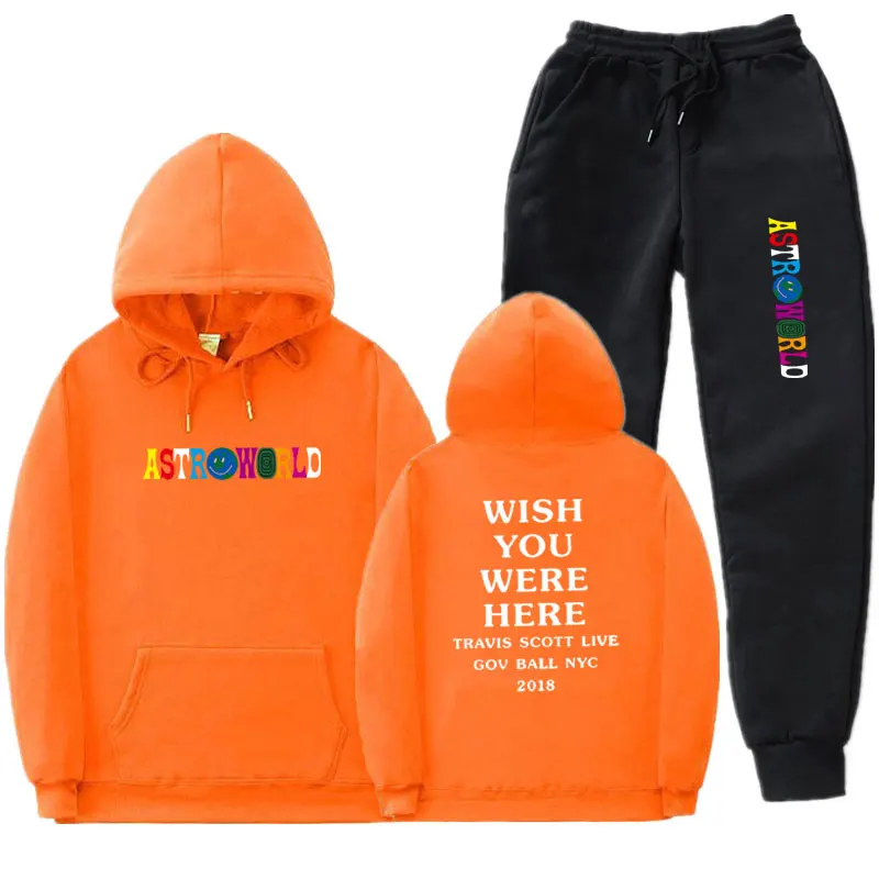 Мода, уличная одежда ASTROWORLD, худи, костюм, спортивный костюм, черный, серый, темно-серый, спортивные штаны, одежда для фитнеса, толстовка, штаны - Цвет: Orange MK65
