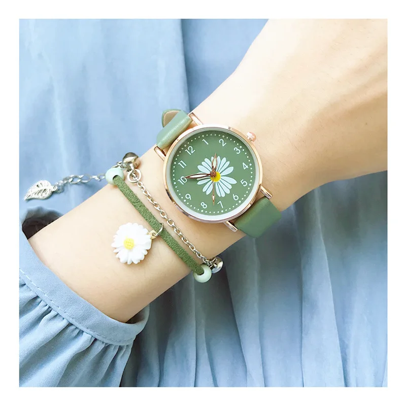 Promo Ladies Wristwatches Flower Daisy Dial-Design Casual Fashion Women Number Quartz Fresh llKk67p96