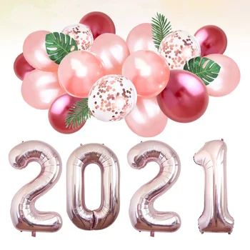 

1 Set 32 Inch 2021 Number Aluminum Foil Balloon Latex Balloon Set New Years Party Supplies (Pink)