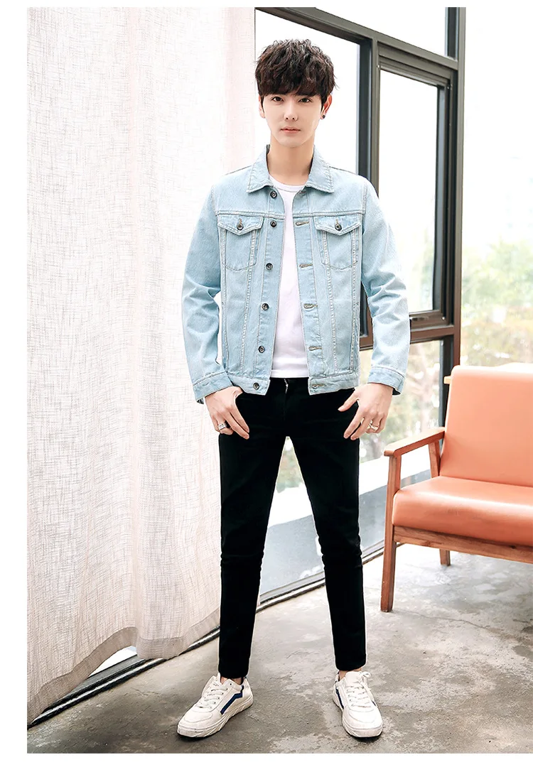 MEN'S Denim Coat Korean-style Trend Slim Fit Back Printed Youth Denim Jacket Men's Foreign Trade Large Size Men'S Wear