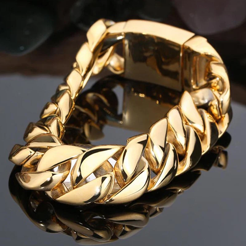 Granny Chic огромный 26 мм широкий браслет мужской модный мужской ручной ювелирный золотой цвет звено цепи мужские s Браслеты Лучшие друзья браслеты