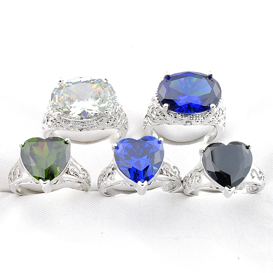 

MIX 5 Pieces Holiday Gifts Big Offer Drop Rainbow Moonstone Peridot Garnet Black Onyx Gemstone Silver Rings Mix Size 7 8 9