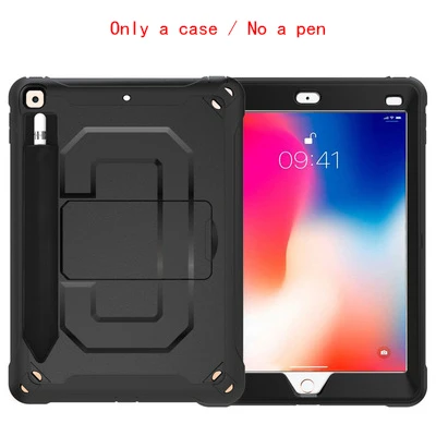 ПК+ Силиконовый противоударный чехол для Ipad 9,7 дюймов Стенд кожаный чехол Heavy Duty защитное устройство для детей с прочной подставкой с подставка для ручки+ Защитная пленка на экран - Цвет: black