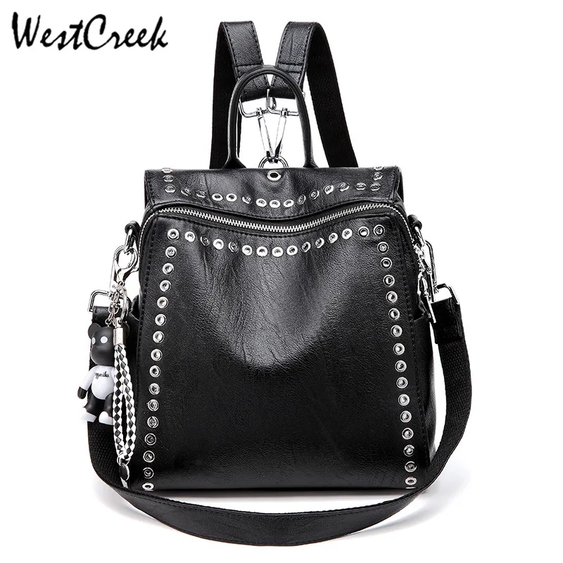 Рюкзак WESTCREEK женский из искусственной кожи модная школьная сумка с заклепками
