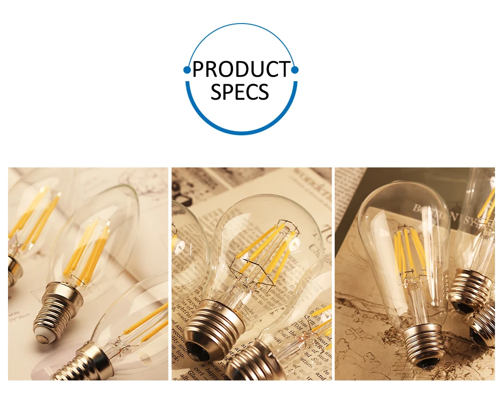 Светодиодная лампа E27 с регулируемой яркостью 220V 240V 2W 4W 6W 8W Ретро E14 светодиодный светильник лампы накаливания Эдисона лампа A60 ST64 Винтаж C35 Свеча светильник