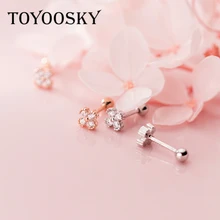 TOYOOSKY Новая мода Сладкий 925 серебро Циркон Кристалл лист цветок закручивающаяся задняя часть серьги для женщин