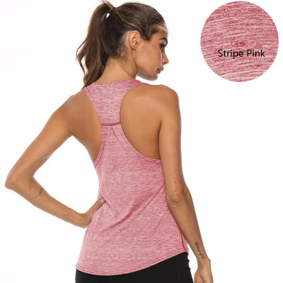 O-Neck Quick-drying Sports Vest Solid Casual Tank Tops Sleeveless Regular Length Sliming Women Sports Casual Tank Tops - Цвет: Stripe Pink