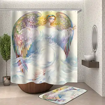 

3D Printed Beautiful Angels Dancing Polyester Fabric Waterproof Shower Curtain
