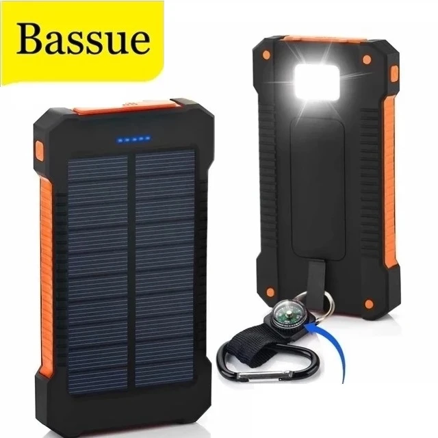 Top Solar Power Bank Waterproof 50000mAh Solar Charger 2 USB Ports External Charger Powerbank For Xiaomi iphone with LED Light power bank 50000mah