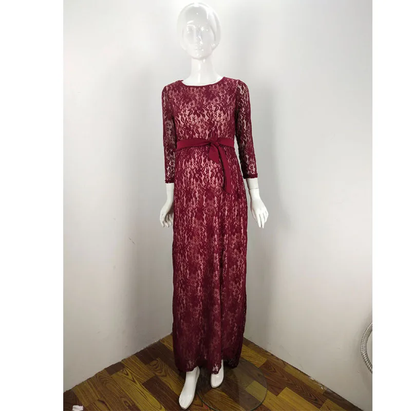 Кружевное платье для беременных для фотосессии Vestidos, Одежда для беременных, платье для фотосессии, реквизит для фотосессии, длинные платья - Цвет: Бордовый