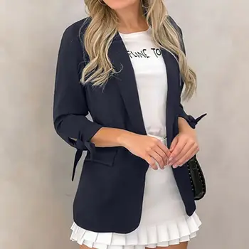 

Fashion Women Casual Blazers Bandage Knot Bow Tailored Suit Office Lady Business Coat Slim Long Sleeve Pockets Coats Plus Size