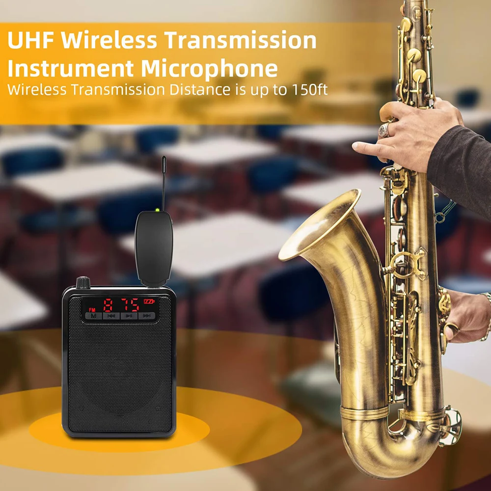 Najtaniej UHF saksofon Mic bezprzewodowy system mikrofonowy klip na instrumenty muzyczne na saksofon trąbka Sax Horn Tuba flet klarnet rury