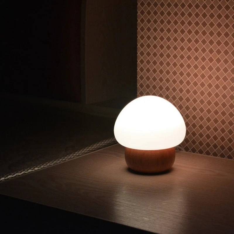  3W Colorful LED Night Light Wooden Base Silicone Mushroom Sleep Beside Light USB Eyecare Table Lamp - 4000311316107