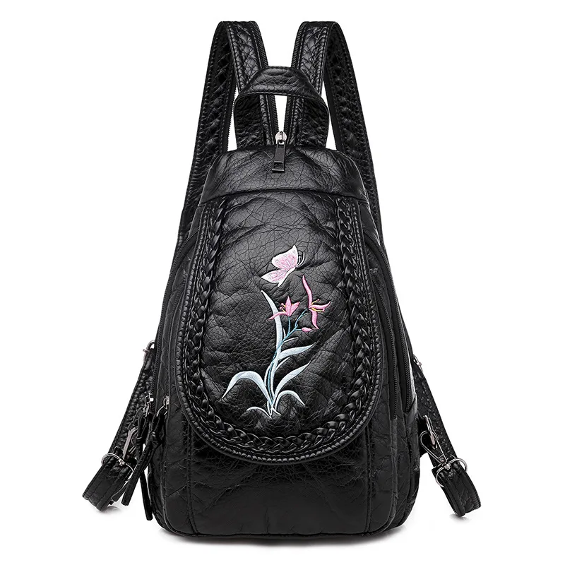Orchid Зимний стиль 3 в 1, женский рюкзак, модный, с вышивкой, мягкая, промытая кожа, сумки через плечо для женщин, рюкзак, нагрудная сумка, рюкзак - Цвет: Orchid