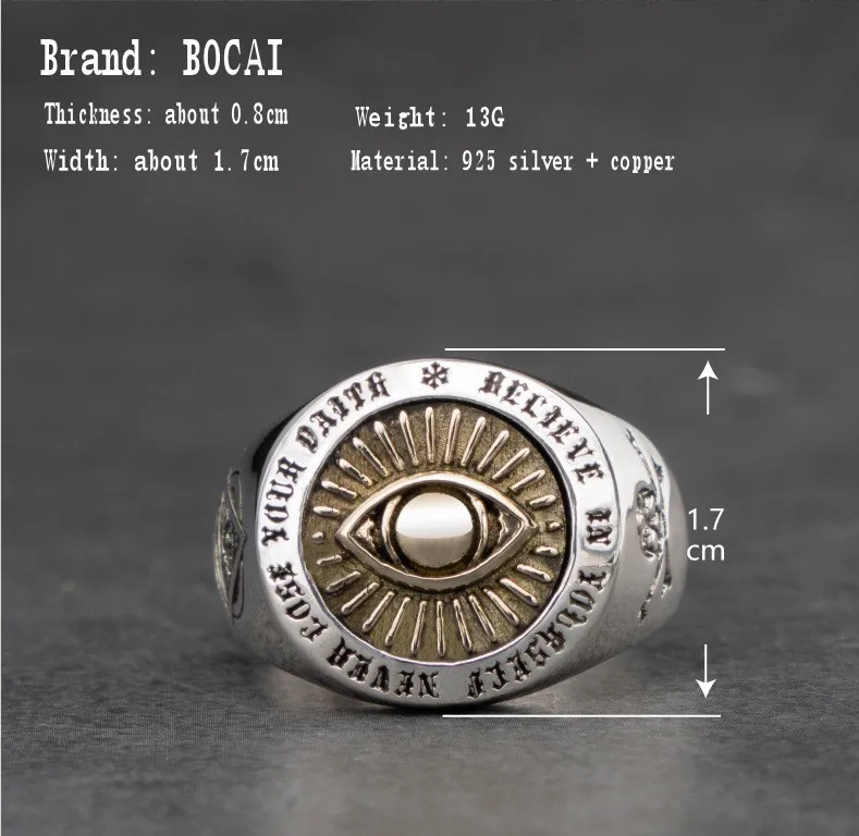 New S925 Silver Jewelry Devil's Eye Men's Ring Mesh Red Vintage Punk Style Men's Fashion Silver Ring