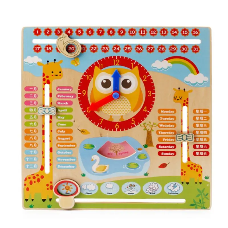 

Wooden Clock Cognitive Calendar Clock Educational Teaching Aids Wood Kids Gifts Early Learning Preschool Clock