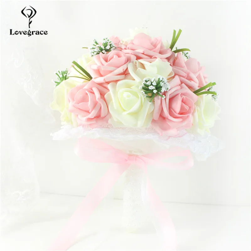 Artificial rose flowers wedding bouquets European retro roses eucalyptus leaves 3 bouquets