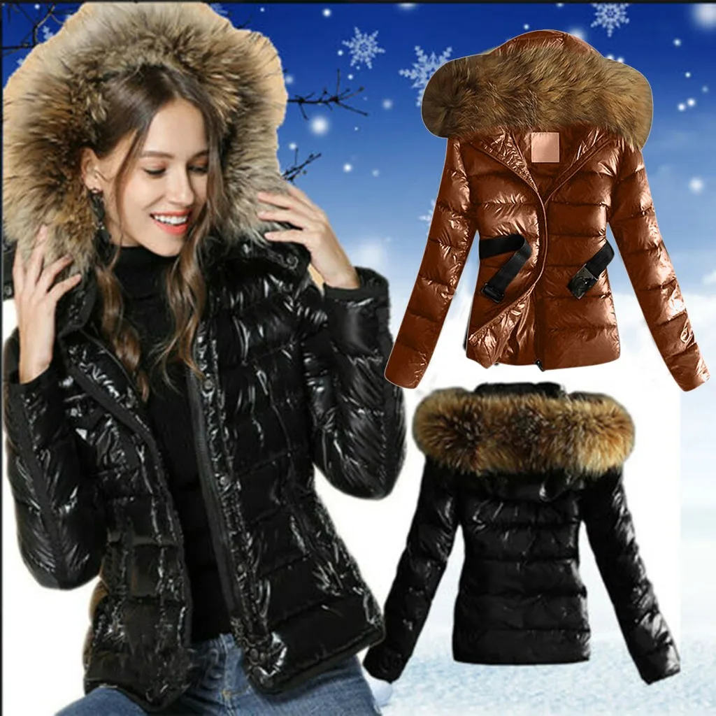 

Women Winter Jacket Women Outwear Quilted Winter Warm Coats Fur Collar Hooded Jacket Tops With Belt Women Jacket quilt coats
