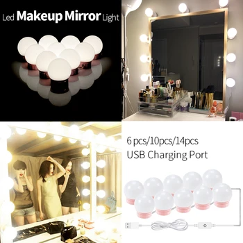 

LED Make up Lamp USB Vanity Light LED Mirror Makeup LED Light 12V Hollywood Dressing Table Lamps Stepless Dimmable 2 6 10 14Bulb