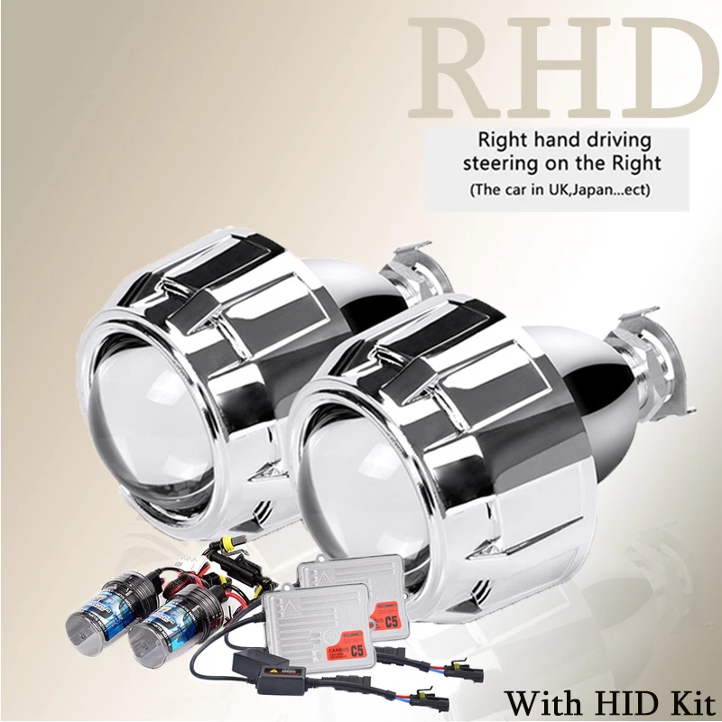 RHD with HID Kit H1 H7 H4 мини 2,5 дюймов би ксеноновые линзы для проектора Маска Серебряный кожух для автомобильных фар комплект для проектора объектив аксессуары для стайлинга автомобилей - Цвет: RHD with HID Kit
