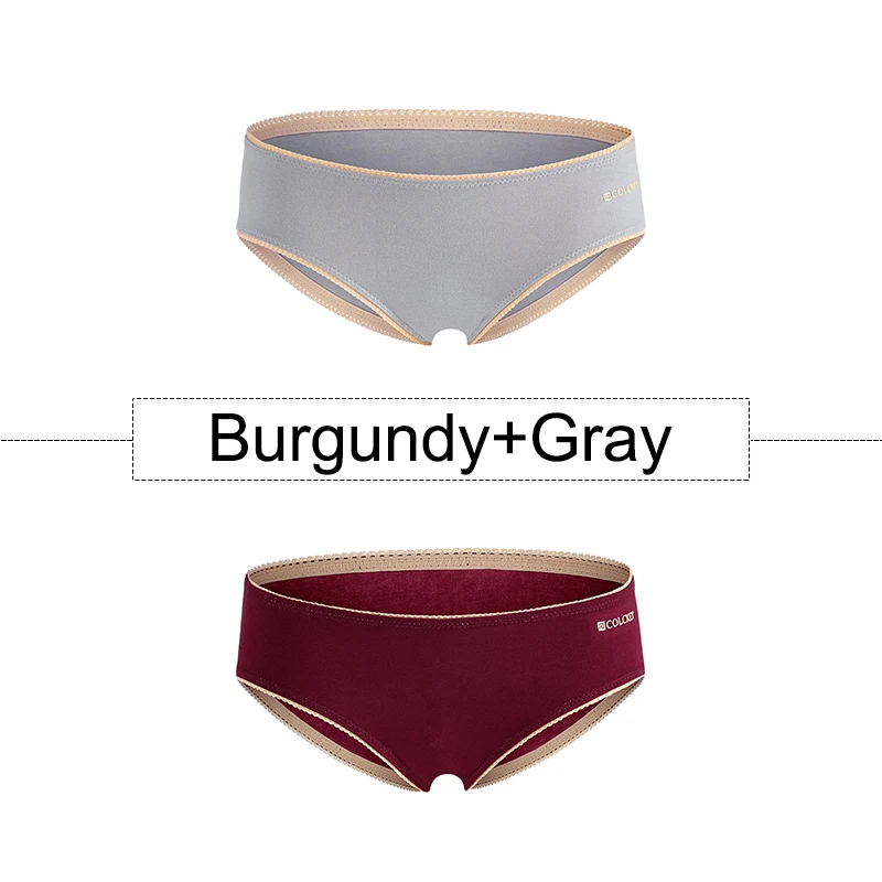 Burgundy-Gray 2 шт/лот Бесшовные женские трусики хлопковые трусы сексуальное кружевное белье с низкой посадкой эластичное женское нижнее белье M-3XL большие размеры трусики - Цвет: Burgundy-Gray