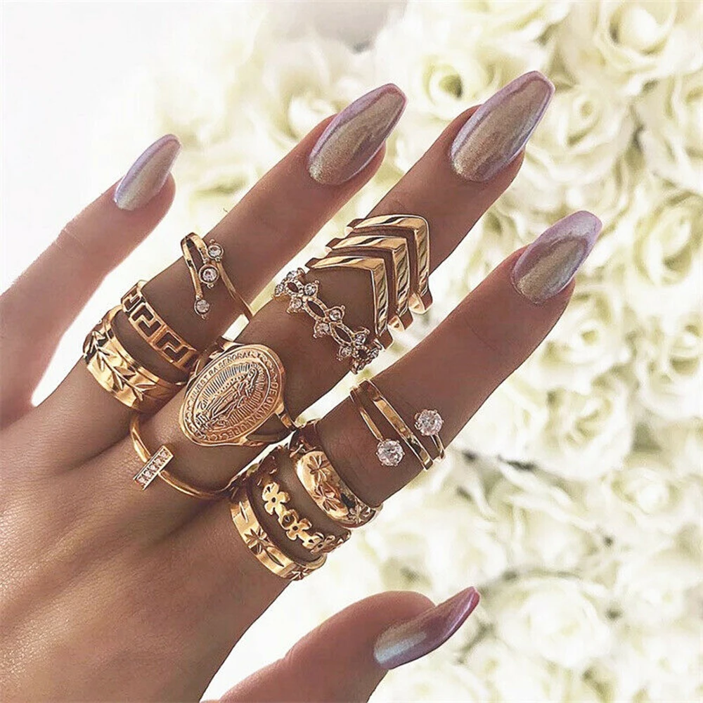 

13Pcs Gold Midi Finger Ring Set Vintage Crystal Punk Boho Knuckle Rings Jewelry Women Brand Rings Set