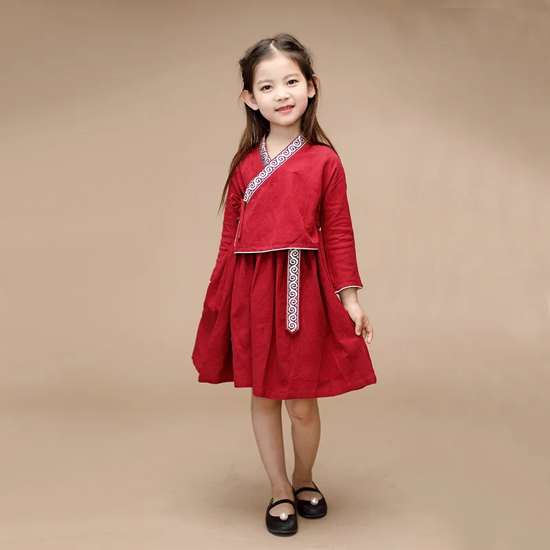 

Red Baby Han Fu Summer Chinese Traditional Girls Cheong-sam Baby Dress Summer Casual Dresses Children Perform Qipao Party Dress