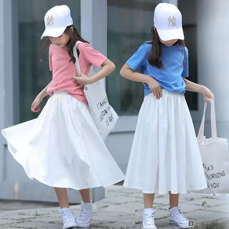 Falda larga para niñas adolescentes, falda con volantes y costuras