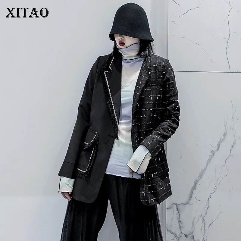 XITAO/модный Блейзер модных цветов с кисточками для женщин; Новинка года; сезон осень; однокнопочный лоскутный карман; прямое маленькое новое пальто; GCC2358