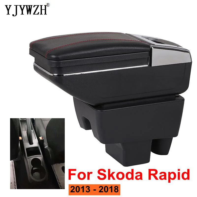 Caja de reposabrazos para Skoda Rapid 2013-2018 carga USB ampliación doble capa de contenido de la