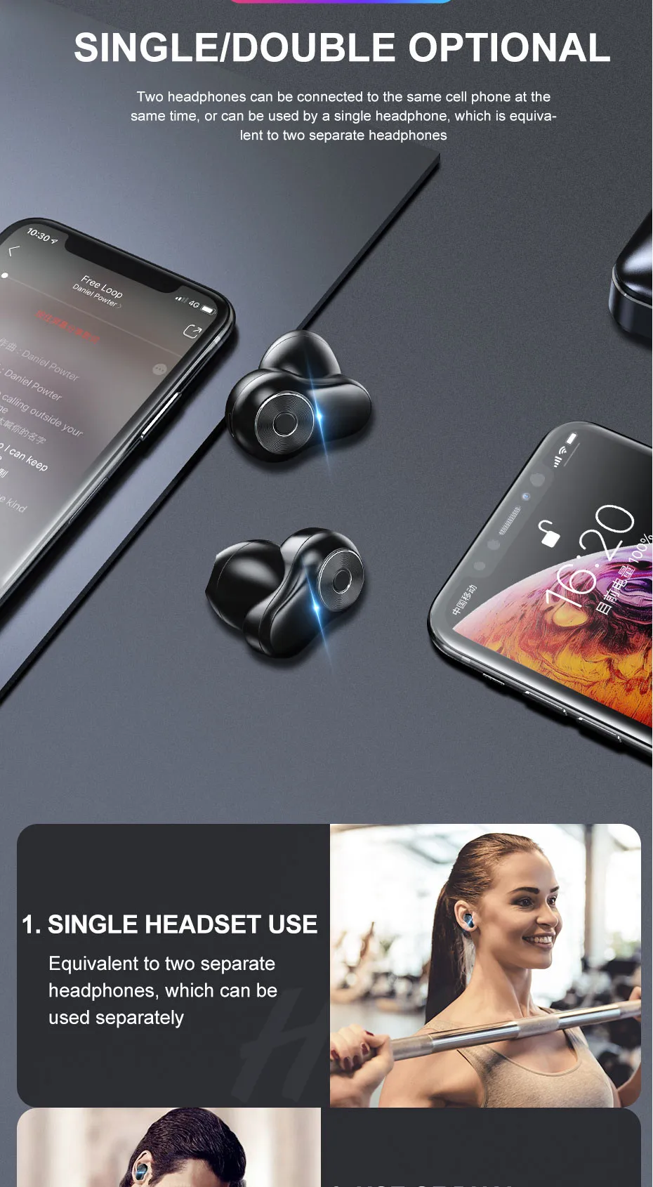 H& A Новые Bluetooth V5.0 беспроводные наушники Bluetooth наушники Hi-Fi стерео спортивные наушники гарнитура наушники для iOS Android телефонов