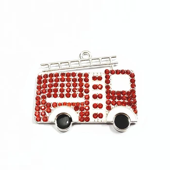 

Newest! 40mm*32mm 10pcs/lot Fire Truck Rhinestone Pendants