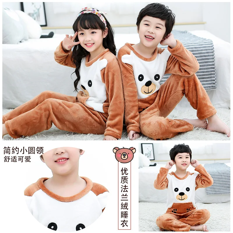 Autumn Kids Girl Pajamas Long Sleeve Cartoon Flannel Children's Sleepwear Winter Warm Clothes Set Homewear Pyjamas Boy Nightwear best cotton nightgowns	