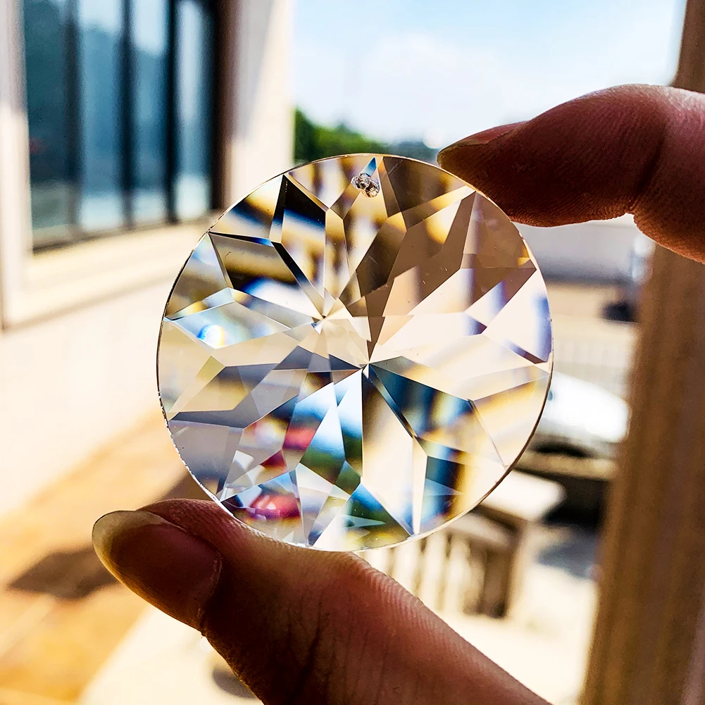 45mm Round Mandala Crystal Prisms Faceted Flower Suncatcher Pendant Hanging Chandelier Parts DIY Home Wedding Decor Accessories