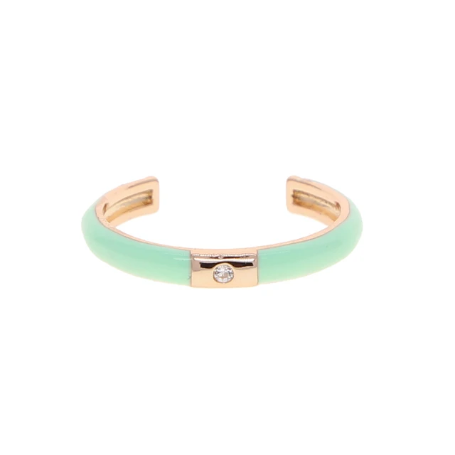 Simple Colorful Women Stacking Finger Band Pastel Enamel Single CZ Simple Ring green