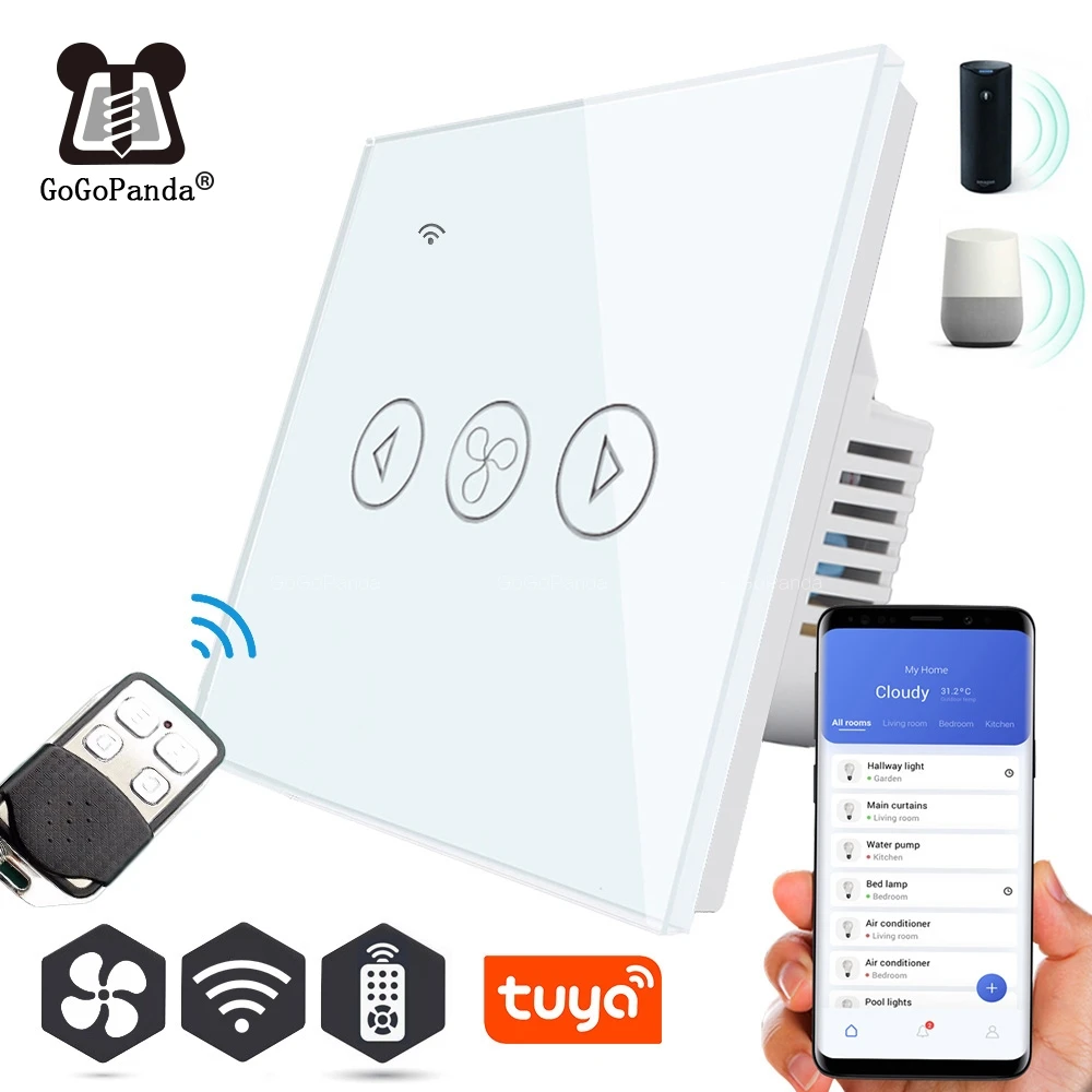 ใหม่ EU มาตรฐานพัดลม Dimmer WIFI APP ควบคุมสวิทช์สัมผัสสมาร์ทอัตโนมัติกันน้ำ 220V eWelink หรือ Tuya REMOTE 1