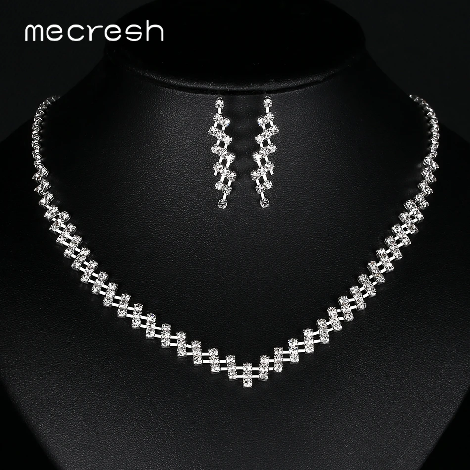 Mecresh кристалл свадебные комплекты ювелирных изделий африканские Бусины Серебряного цвета со стразами женское ожерелье наборы обручальные ювелирные изделия MTL475 - Окраска металла: MTL610