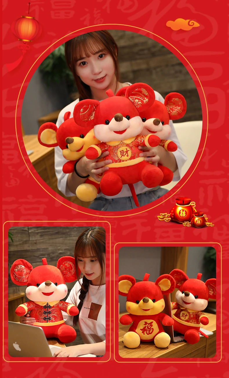 Новогодняя плюшевая игрушка-талисман в виде крысы, плюшевый красный костюм с мышкой в Танг, мягкая кукла, китайский год, вечерние украшения для дома, подарок