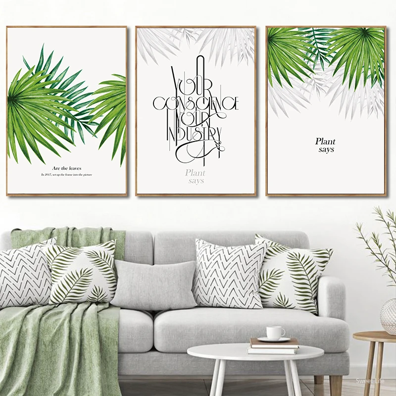Natural Green Leaves Wall Art Canvas Painting Style Plant Nordic Posters and Prints Decorative Picture Modern artwork Decor | Дом и сад
