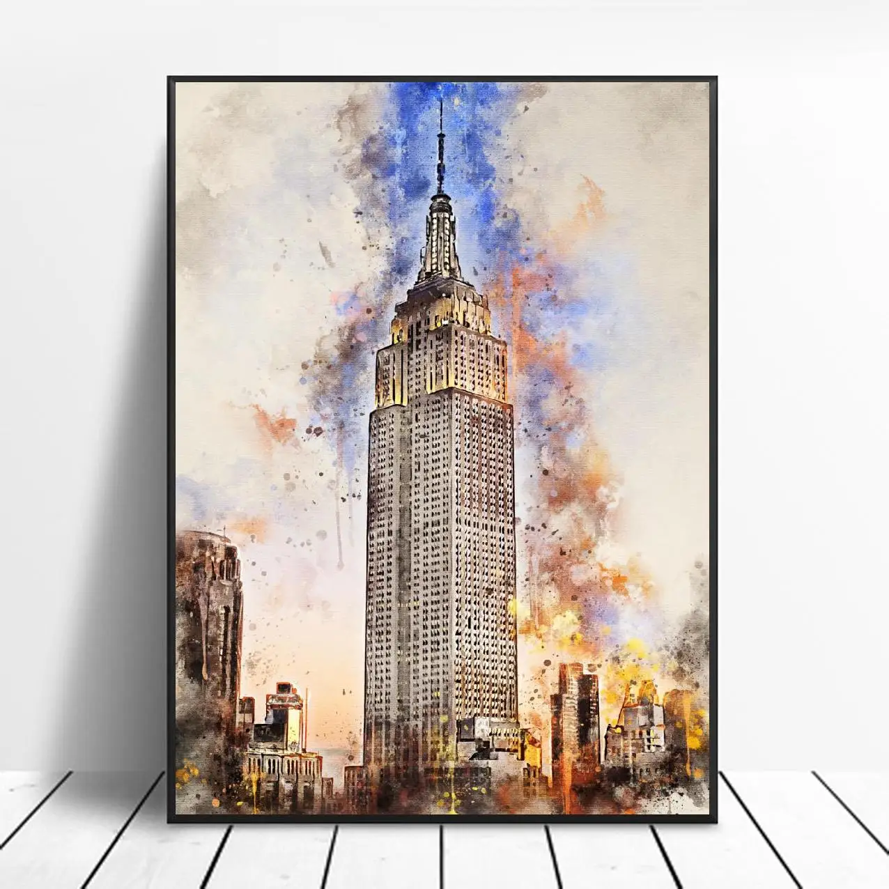 New York in Watercolor 2 Canvas Painting Wall Art Pictures prints home