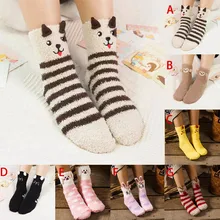 Зимние утолщенные бархатные носки кораллового цвета в полоску с героями мультфильмов теплые хлопковые носки для сна стандартные рождественские носки для дома calcetines mujer# X4