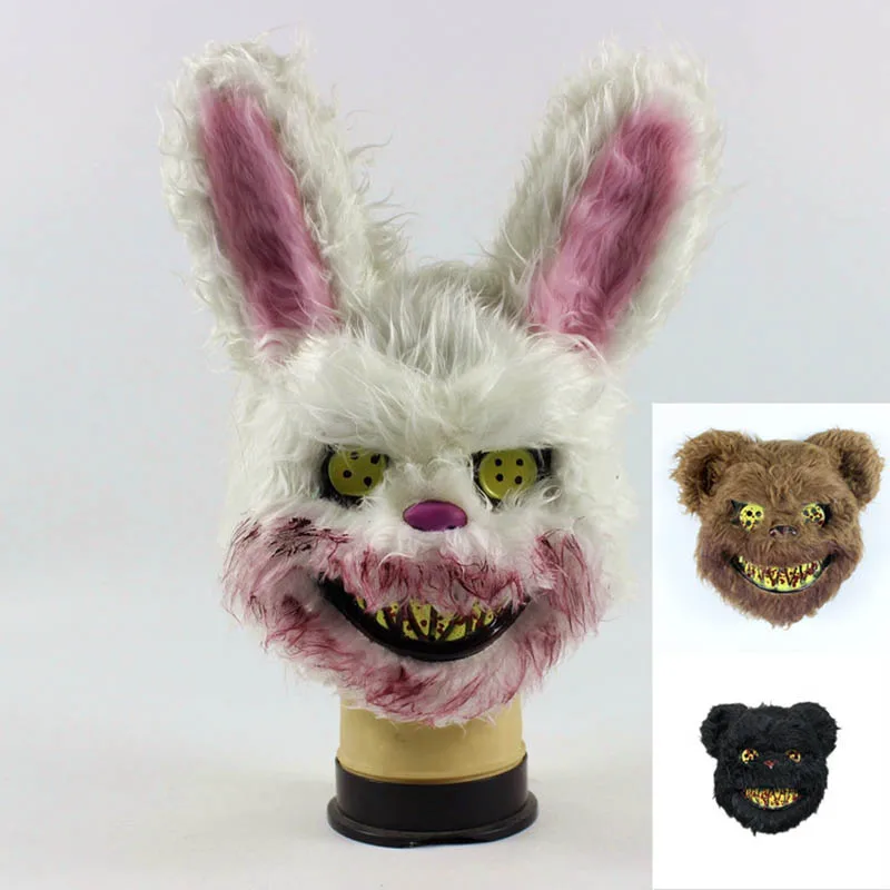 

Hot 2019 Halloween Mask Teddy Bear Mask Bloody Killer Bunny Mask Horror Plush Masks For Kids Adults Cosplay Halloween Supplies