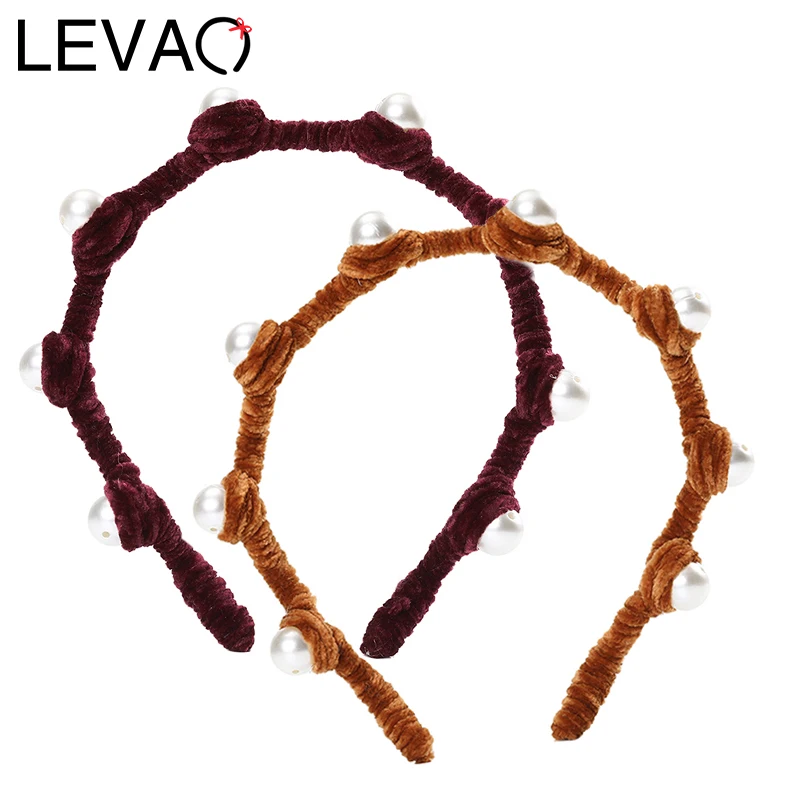 LEVAO корейский стиль бархатные жемчужные повязки для волос Элегантный головной обруч ободок шапка-тюрбан, головной убор для женщин и девушек аксессуары для волос мода
