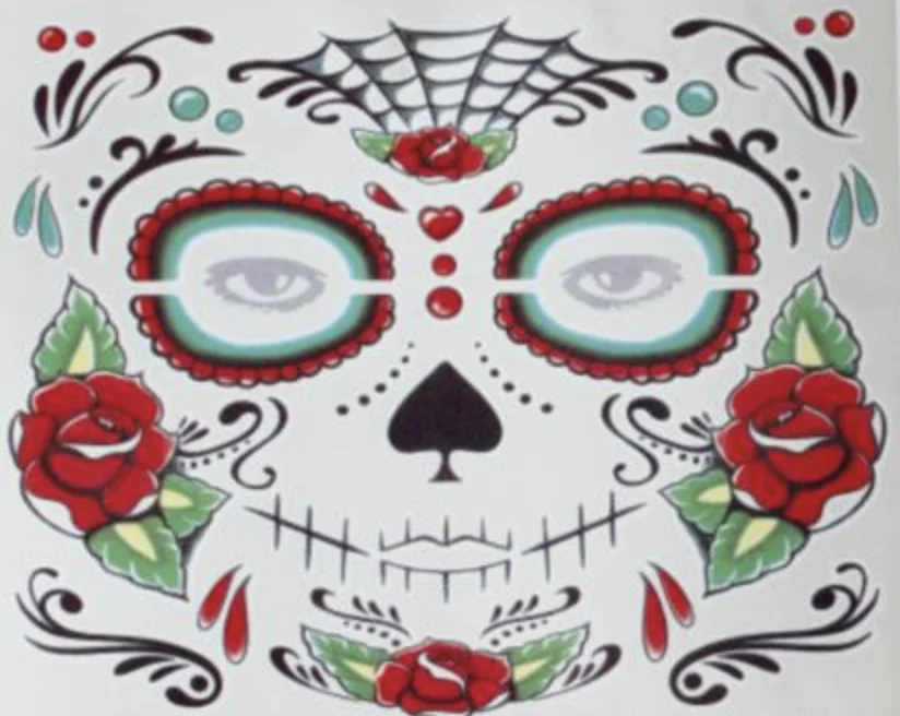 Мексиканский День мертвых сахарный череп лицо временная татуировка Хэллоуин Макияж татуировки наклейки на Хэллоуин маскарад Вечерние - Цвет: green 150x125mm
