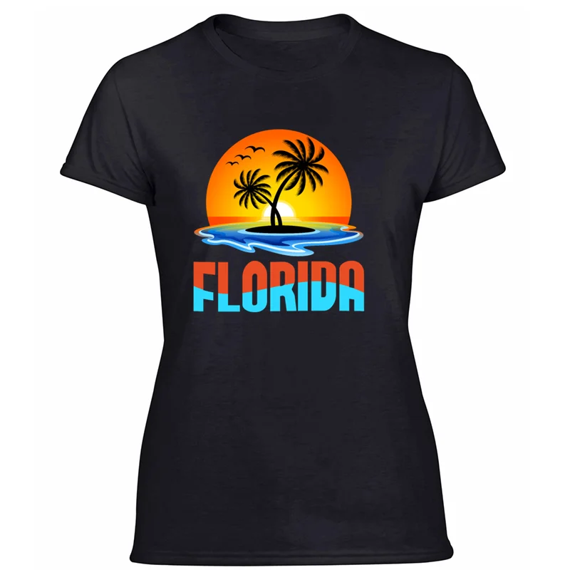 Забавная Повседневная футболка Great florida для мужчин, лето, европейский размер, S-5xl, новинка, Мужская футболка с коротким рукавом, брендовая, хип-хоп - Цвет: Women-Black