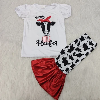 

Baby girls short sleeve shirt heifer please bell bottom pants gift design 2pcs kids children store clothing sets outfits