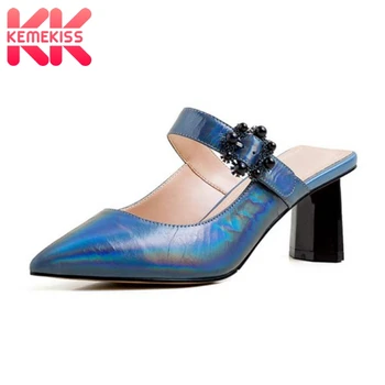

KemeKiss Women Summer Sandals Shoes High-Quality Pointed Toe Thick Heels Shoes Women Real Leather Buckle Footwear Size 34-39